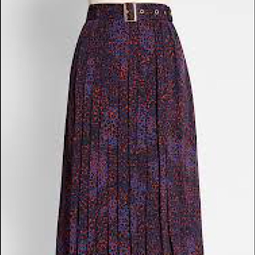 Colorful, Leopard Print A-Line Midi Skirt w Belt